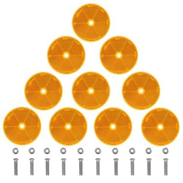 Imagem de WUSHIXAN Pacote com 10 refletores redondos amarelos para caixa de correio, motobikes, trailers, caminhões, barcos, SUV's, trailers