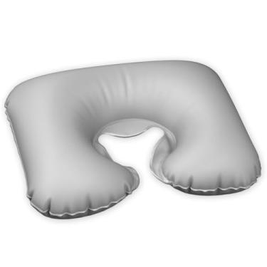 Imagem de Almofada de Pescoço Inflável para Viagem, 30 x 45 cm, Design Ergonômico, Material Acetinado, Cinza