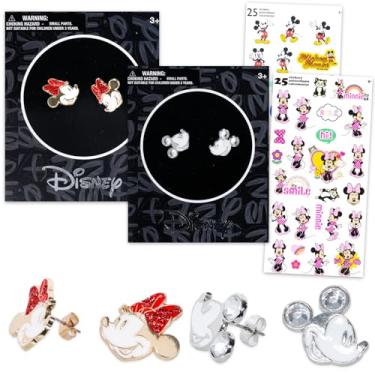 Imagem de Disney Brincos para meninas, mulheres - Pacote com 2 pares de brincos com adesivos Minnie Mouse e Mickey Mouse Plus para crianças | Conjunto de joias Disney, Disney Earrings for Girls, Disney Brincos