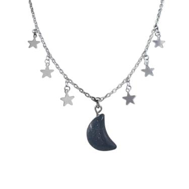 Imagem de LittleFathand Colar gótico feminino com pingente de lua crescente de sangue, pedra natural, lua, estrela, gargantilha para festa de Halloween, presente, Zinco, Sem Pedra Preciosa