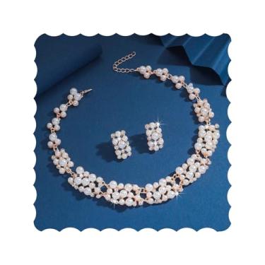 Imagem de maledery BE Conjunto de brincos de colar de noiva simples e elegante banhado a ouro com pérola BP