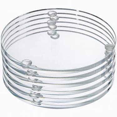 Imagem de YOUEON Conjunto de 6 porta-copos redondos de vidro, porta-copos de cristal de 9,5 cm, pratos de vidro decorativos, porta-copos de vidro transparente para canecas, copos, mesas de jantar, escritório,