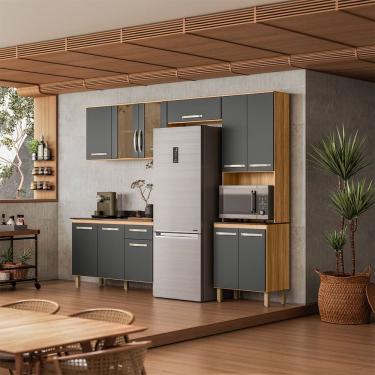 Imagem de Armário de Cozinha Completo com Balcão 261x208cm Fit Nicioli Freijó Chumbo