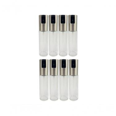 Imagem de Kit 8 Spray Pulverizador Borrifador Dosador Azeite Vinagre Frasco De Vidro Acabamento Aço Inoxidável