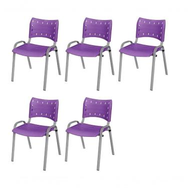 Imagem de Cadeira Iso Base Cinza, Igreja, Escola, Escritório -violeta Kit 5 Peças
