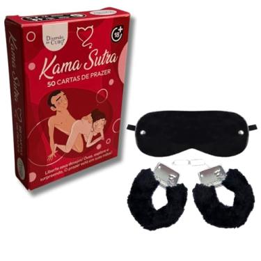 Imagem de Kit Baralho Kama Sutra 50 Cartas de Prazer Hétero + Algema Sexy Metal Pelúcia + Venda Tapa Olhos