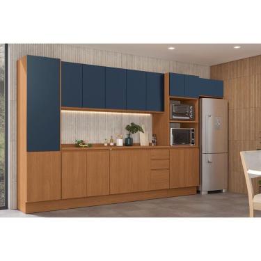 Imagem de Cozinha Modulada Kappesberg Ciela Ciela 9 Peças (3Aéreos+2Balcões+1Paneleiro+1TorreQuente+2Complementos) C9P64 Canela/Azul Profundo - Kappesberg