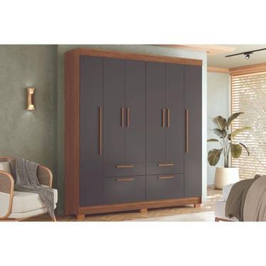 Imagem de Guarda Roupa Casal 6 Portas e 4 Gavetas c/ Pés Guarapuava 6.4 Jatobá/Grafite - Santos Andirá