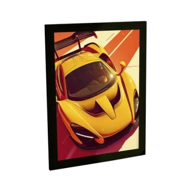Imagem de Quadro Decorativo Carro Esportivo Amarelo Ilustração Laranja Decoração Poster Quarto Sala