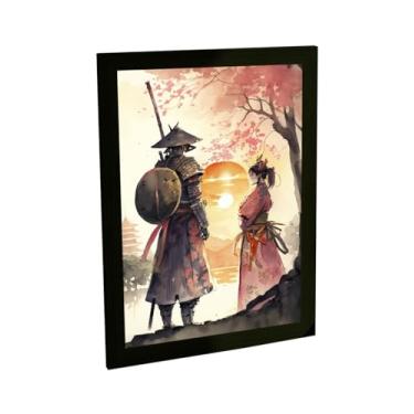 Imagem de Quadro Decorativo Samurai Ilustração Por Do Sol Decoração Poster Quarto Sala