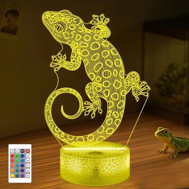 Imagem de OkiyiD Presentes de lagartixa para meninos, luz noturna de lagarto 3D com controle remoto de 16 cores e controle de toque, decoração de quarto infantil, presente de aniversário