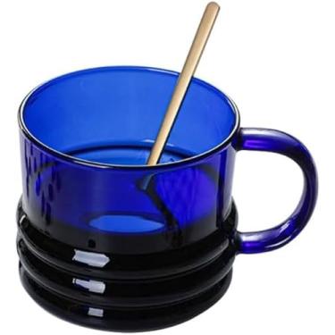 Imagem de Copo de café de vidro colorido de 300 ml, caneca de chá de vidro de parede dupla com alça, copo de bebida, suco doméstico, copos de cerveja, copo de bebida, azul