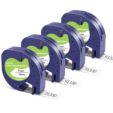 Imagem de BOYEEZON Fita de etiqueta de substituição compatível para DYMO LetraTag Recargas 91330 10697 S0721510 1/2 polegada x 30 metros Fita de etiqueta de papel branco para DYMO LetrTag LT-100H LT-100T QX, pacote com 4