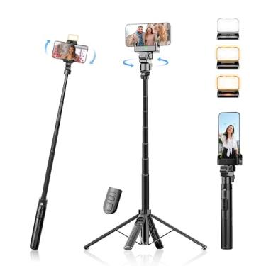 Imagem de Tripé de rastreamento automático de rosto e bastão de selfie giratório de 360° com luz, sensor de movimento inteligente de IA, reconhecimento facial, suporte de telefone estabilizador de gimbal de 1