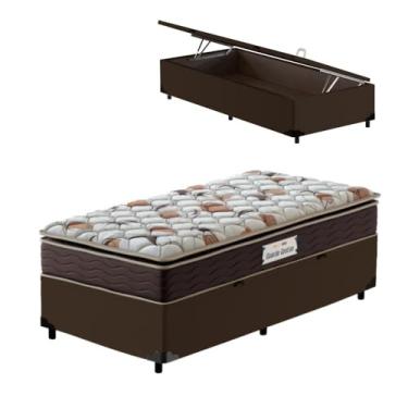 Imagem de Cama Box Solteira Marrom + Colchão de Espuma D45 Probel GuardaCostas ProForce Plus 88x188x70cm Probel