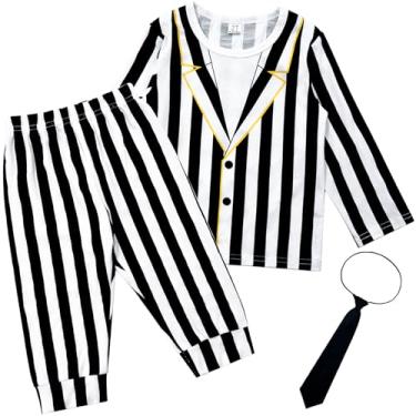 Imagem de Pezhiqun Fantasia infantil infantil infantil de príncipe encantado, fantasia cosplay de prisão de Halloween, Listrado em preto e branco, 3 Anos