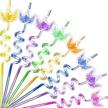 Imagem de 24 peças de canudos loucos com coroa de glitter para lembrancinhas de festa de aniversário de princesa, decoração de prêmios de sala de aula, enchimentos de pinhata, presentes de saco de brinde