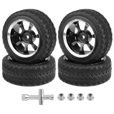Imagem de Hobbyfire Preglued OD 2.6" Aluminum Metal 12mm Hex Wheels and Tires for 1/10 On Road Racing Car Drift Compatible with Traxxas Tamiya HPI Redcat HSP, Set of 4 (Color E)