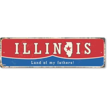 Imagem de SmartSign Placa de metal vintage do estado de Illinois de 10 x 35,5 cm "Land Of My Fathers", alumínio à prova de ferrugem de 40 mil com sobretudo transparente, decoração de parede retrô, multicolorido