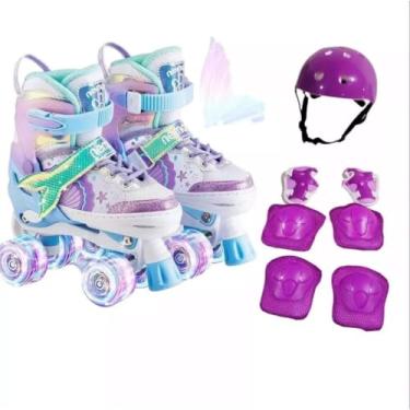 Imagem de Patins Infantil Roller 4 Rodas Ajustável com LEDs nas Rodas, Tamanho G 37-40, Cor Sereia Roxo