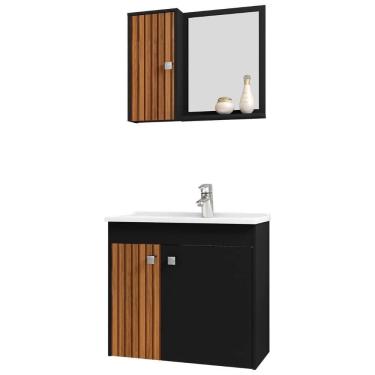 Imagem de Gabinete Banheiro Com Cuba E Espelheira Munique Preto - Bechara