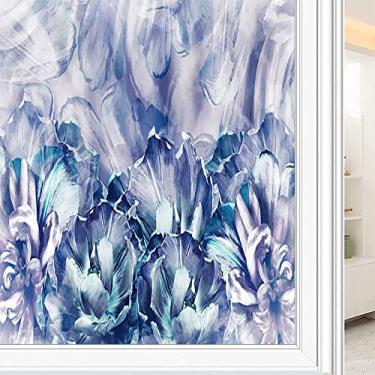 Imagem de Película de janela de privacidade de flores, textura de estilo floral, filme de vidro para sala de estar e escritório em casa, L90 x C 190 cm