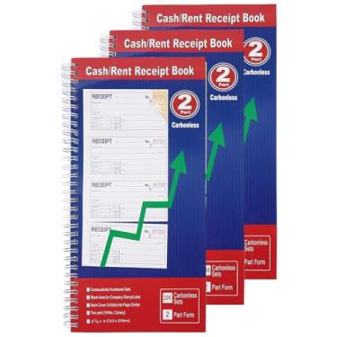 Imagem de Livro de recibos de dinheiro e aluguel, 200 conjuntos, sem carbono de 2 partes, 14 x 28 cm, encadernação espiral, cópias brancas e canárias ¨C numeradas para transações em dinheiro, pagamentos de