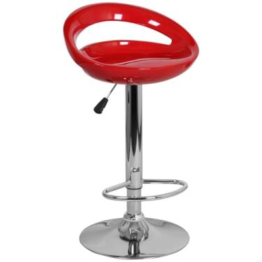 Imagem de Banqueta Giratória Alta Encosto Vazado Para Barzinho Acabamento Da Estrutura Cromado Cor Vermelho