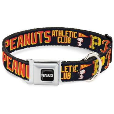 Imagem de Coleira para animais de estimação Peanuts Worldwide LLC, coleira de cachorro, fivela de cinto de segurança de metal, poses e citações do Peanuts Athletic Club preto vermelho amarelo, 24 a 33 cm de