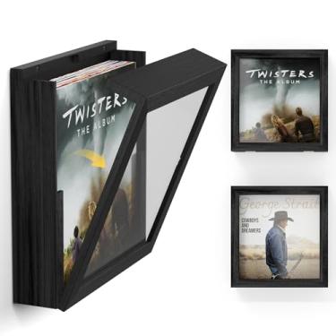 Imagem de Emfogo Pacote com 2 molduras de disco de vinil, molduras de álbum para exibição de até 20 discos, moldura de vinil para capa de álbum LP de 30 x 30 cm (pacote com 2/preto)