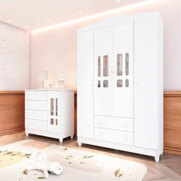 Imagem de Quarto de Bebê Completo com Cômoda e Roupeiro Ariel Branco