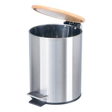 Imagem de Lixeira Bambu Prateada 3 Litros Cesto Inox Bambu P/ Banheiro Lavabo - 