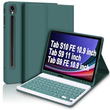 Imagem de GOKOCO Capa com teclado para Samsung Galaxy Tab S9 FE 27.7 cm/S9 11 polegadas, capa magnética destacável com suporte para caneta S para SM-X710/X716B/X718U/SM-X510/SM-X516-Pine Green
