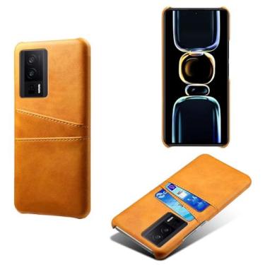 Imagem de Capas Compatível com Xiaomi POCO F5 PRO 5G,Caso de couro PU-Tampa de telefone a prova de choque com 2 slots de cartão,Proteção anti-impressão digital e anti-gota-Yellow