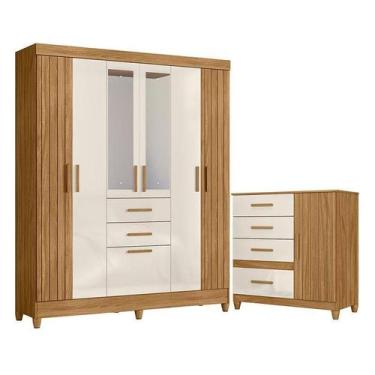 Imagem de Guarda Roupa Solteiro Malta com Espelho e Cômoda Vênus com Pés Freijó 