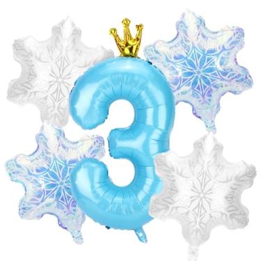 Imagem de 5un Decorações Neve Balões Festa Aniversário, Número Azul e 4un Decorações e Lembrancinhas Balões Floco Neve para Festas Aniversário Tema Princesa Azul País Das Maravilhas Inverno(Número 3)