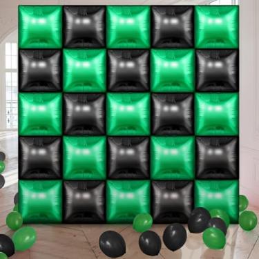 Imagem de Charnoel 25 Pcs Video Game Party Double Sided Square Foil Balloons Wall Backdrop 19 Inches Green and Black Foil Balloons Tunnel Arch Garland Kit for Boy Game Theme Birthday Party Background Decoration