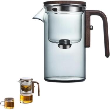 Imagem de Bule De Vidro Com Filtro, Bule De Vidro De Separação De água Com Cabo De Madeira, Bule De Chá Mágico Ehantipot, Bule De Vidro Com Infusor, Xícara De Bule De Fei, Grey, 520ml