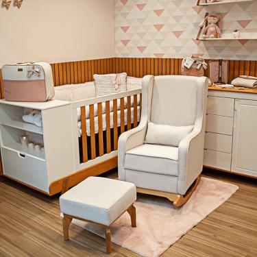 Imagem de Poltrona Amamentação Balanço Cadeira Descanso Aquila Retrô Puff Linho