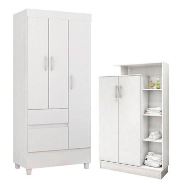 Imagem de Guarda Roupa Infantil E Armário Multiuso Elite Branco Brilho - Demóbile