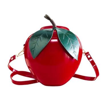 Imagem de Bolsa de ombro moderna em couro PU em forma de maçã - Vermelha/Verde, Vermelho, 19 * 19 * 10cm