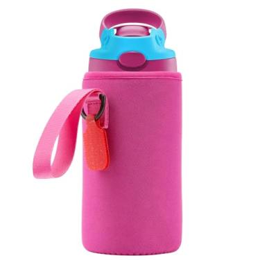 Imagem de Linkidea Manga para garrafa de água compatível com Contigo Aubrey Tritan 400 ml, garrafa infantil de aço de 368 g, bolsa com suporte para garrafa de água com etiqueta de nome, rosa vermelha