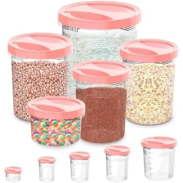 Imagem de Kit Conjunto 5 Potes Plástico com Tampa Rosca Rosa Porta Mantimentos 500ml a 6L Livre de BPA Micro-ondas, Freezer, Lava-Louças, Armazenar Alimentos Arroz, Feijao, Cozinha, Macarrão, Transparente