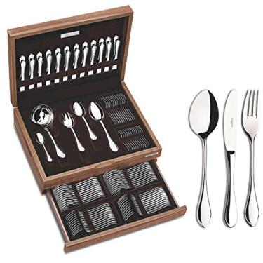 Imagem de Faqueiro Fino 101 Peças de Aço Inox Com Acabamento Brilho Serve Até 12 Pessoas Incluso Utensílios Para Servir e Estojo de Madeira Italy - Tramontina