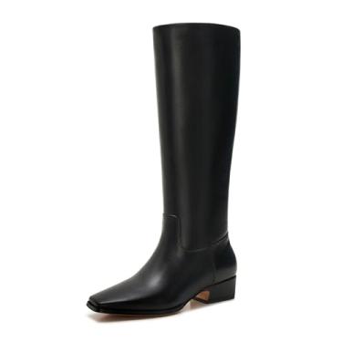 Imagem de ZXHYZLZ Essential Bota feminina de cano alto com cano largo, couro sintético preto, bico fino, Preto, 7 Wide
