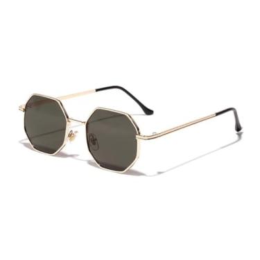 Imagem de Óculos de sol Shauna Retro Metal Frame Hexagon Fashion Rose Gold Mirror Shades UV400 (Dourado Verde Escuro)