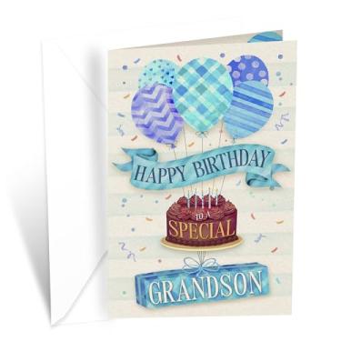 Imagem de Prime Greetings Cartão de aniversário de neto, feito nos EUA, cartolina grossa com envelope premium embalado em um envelope de apresentação reutilizável, ecológico, 12,7 cm x 19,7 cm