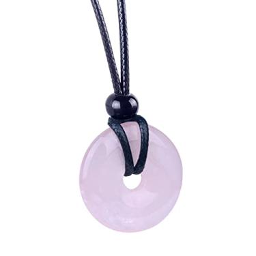 Imagem de Magic Human Colar Com Pingente De Cristal E Pedras Preciosas - Joia Pedra Donut Para Cura Boa Sorte, Amuleto Energia Positiva, Cordão Ajustável Unissex (Quartzo Rosa)