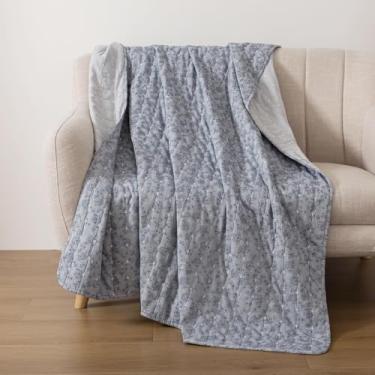 Imagem de Soul & Lane Cobertor acolchoado de algodão Blue Whisper Diamond - 127 cm x 152 cm, manta decorativa cinza moderna para sofá e cama, colcha de colo com padrão de diamante contemporâneo leve