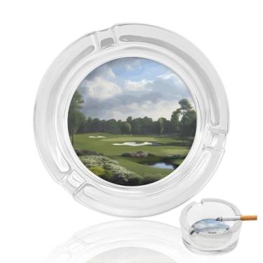 Imagem de Cinzeiro de vidro de cristal para campo de golfe, cinzeiro redondo de vidro resistente para fumar, portátil, decorativo, moderno, para uso em casa, escritório, interior, exterior, pátio